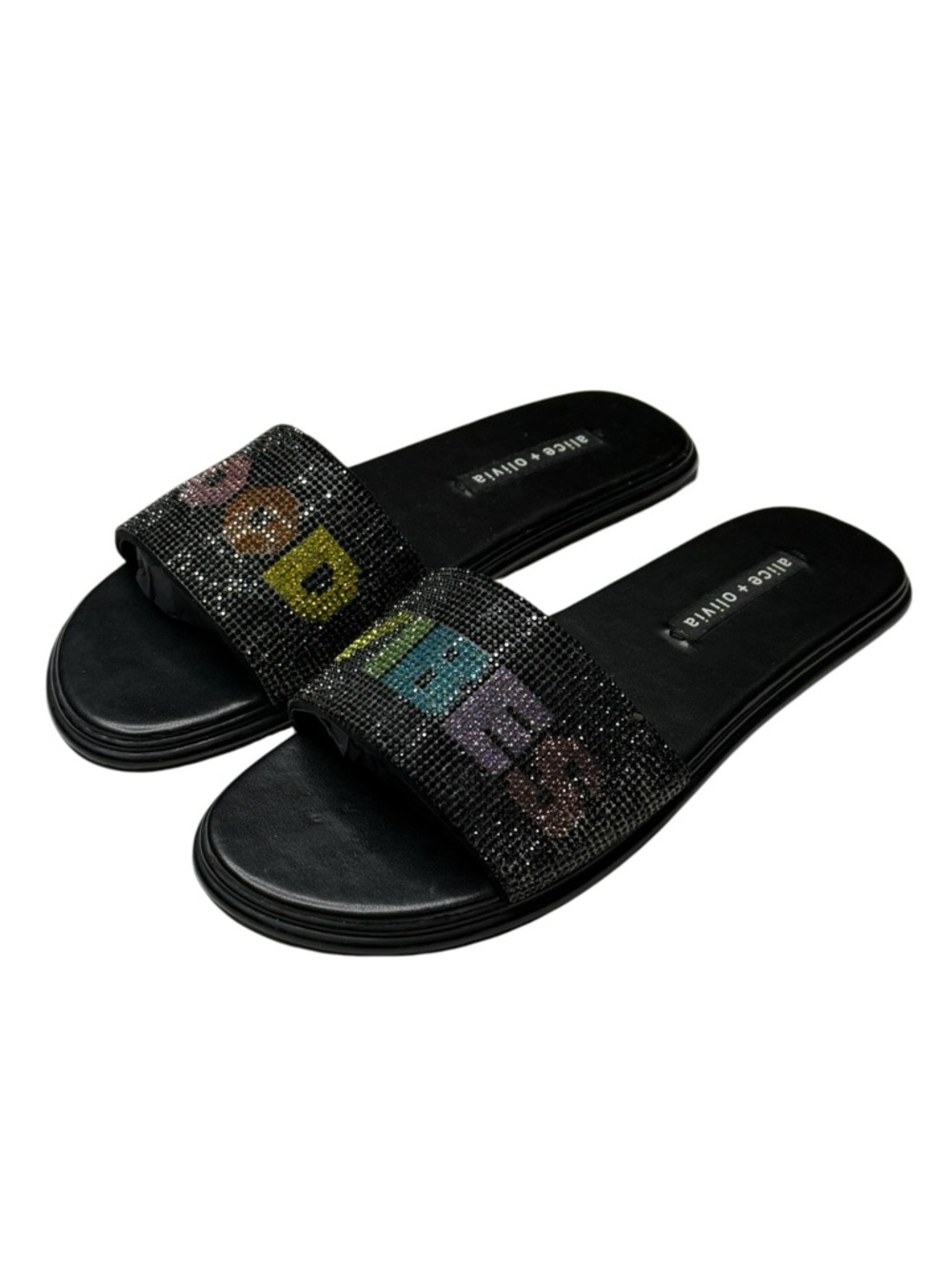 HTF: Alice + Olivia 𖦹 Tatum Good Vibes Slide Crystal Sandals 𖦹 Black 𖦹 7.5M 𖦹 - Picture 7 of 16